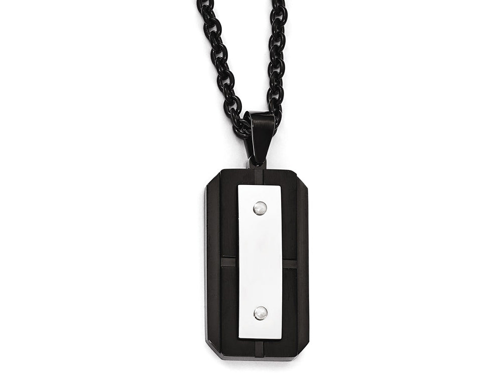 Chisel Stainless Steel Brushed Polished Black Ip-plated Dog Tag Necklace