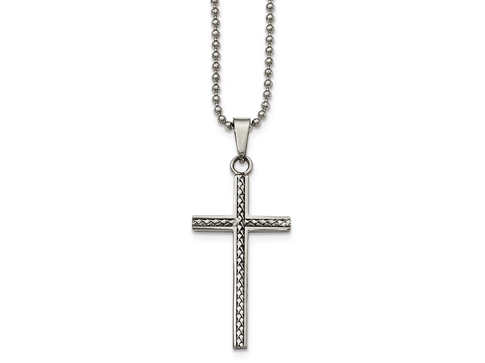 Chisel Stainless Steel Polished And Textured Cross Necklace