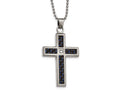 Chisel Stainless Steel Brushed/polished Blk/blue Carbon Fiber CZ Cross Necklace