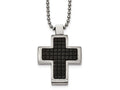 Chisel Stainless Steel Brushed and Polished Black Ip Textured Cross Necklace