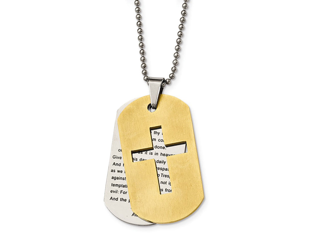 Chisel Stainless Steel Brushed/polished Yellow Ip Prayer Cross Necklace