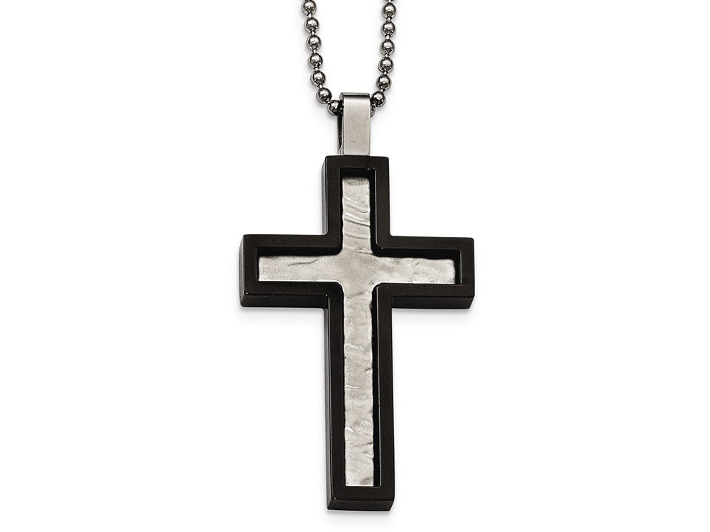 Chisel Stainless Steel Brushed And Polished Hammered Black Ip Cross Necklace