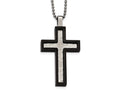 Chisel Stainless Steel Brushed And Polished Hammered Black Ip Cross Necklace
