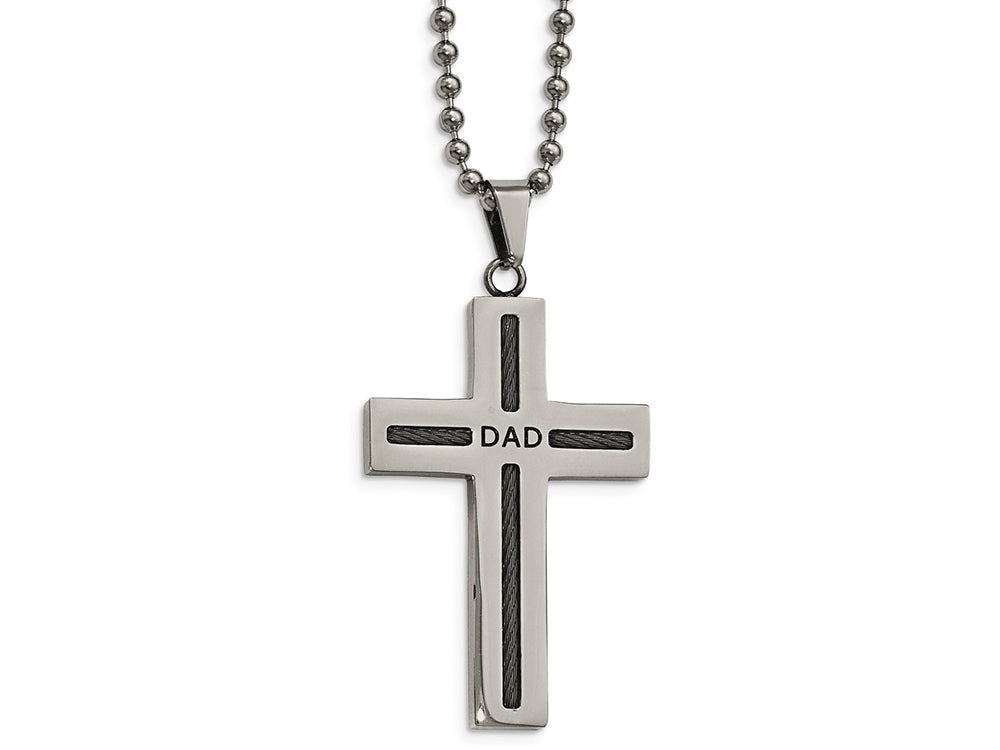 Chisel Stainless Steel Polished Black Ip Cable Dad Cross Necklace