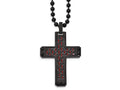 Chisel Stainless Steel Polished Black Ip Black/red Carbon Fiber Cross Necklace