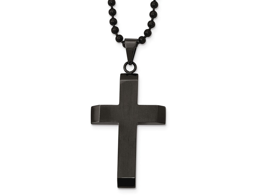 Chisel Stainless Steel Brushed and Polished Black Ip-plated Cross Necklace
