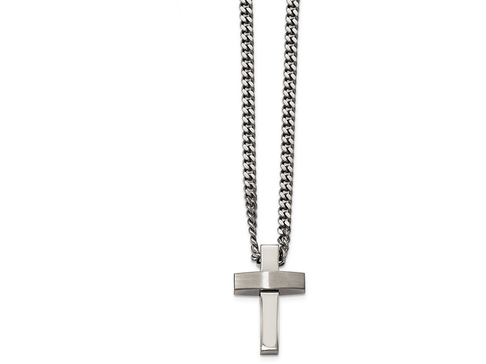 Chisel Stainless Steel Brushed And Polished Cross Necklace