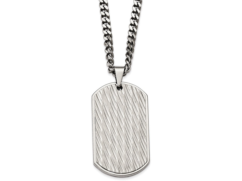 Chisel Stainless Steel Brushed And Polished Textured Dogtag Necklace