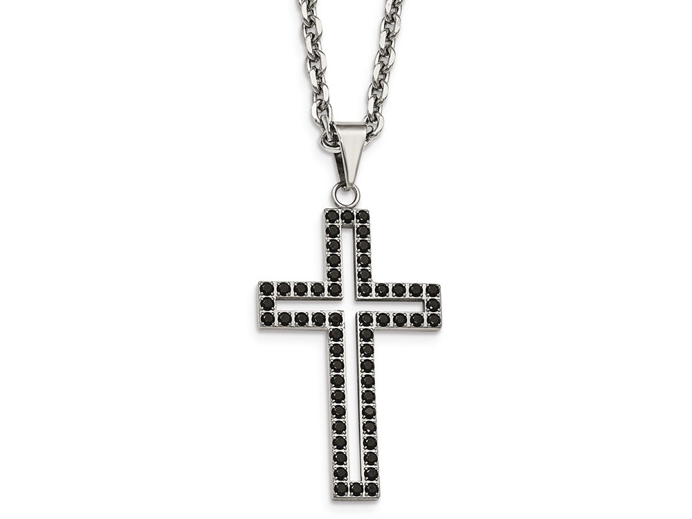 Chisel Stainless Steel Polished Black CZ Cross Necklace