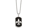 Chisel Stainless Steel Black-plated W/ Fleur De Lis Dog Tag Necklace