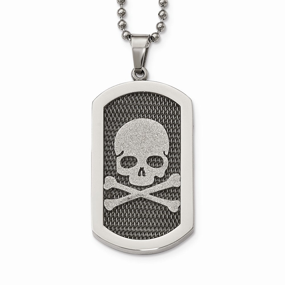 Chisel Stainless Steel Polished And Brushed Laser Cut Skull and Bones 24in Necklace