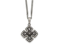 Chisel Stainless Steel Polished Black Ip CZ Celtic Cross Necklace