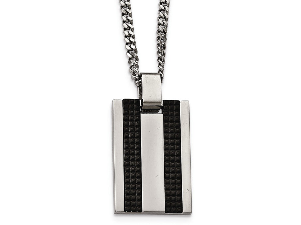 Chisel Stainless Polished and Textured Black Ip-plated  Dog Tag Necklace