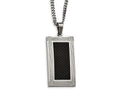 Chisel Stainless Steel Polished Grooved Black Carbon Fiber Necklace
