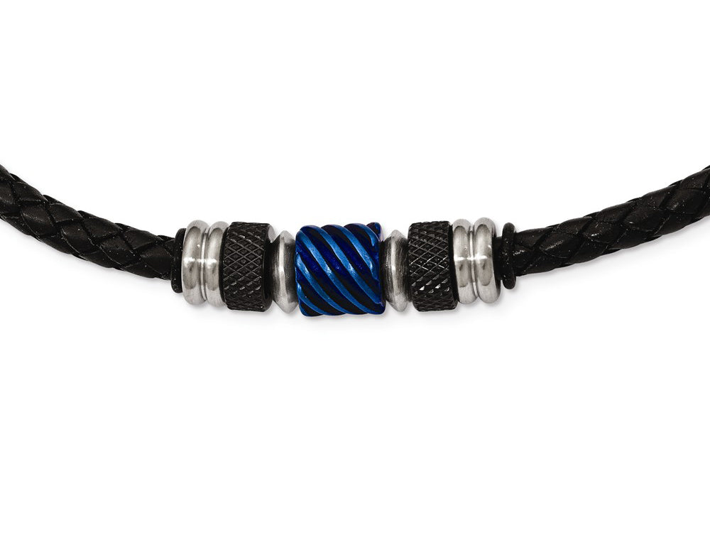 Chisel Stainless Steel Brushed/polished Blk Ip Blue Ip Blk Rubber Blk Leather Necklace