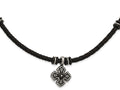 Chisel Stainless Steel Polished Black Ip Braided Blk Leather CZ Necklace