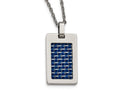 Chisel Stainless Steel Polished With Blue Carbon Fiber Dog Tag Necklace