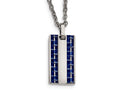 Chisel Stainless Steel Polished W/ Blue Carbon Fiber Small Dogtag Necklace