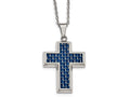 Chisel Stainless Steel Polished With Blue Carbon Fiber Cross Necklace