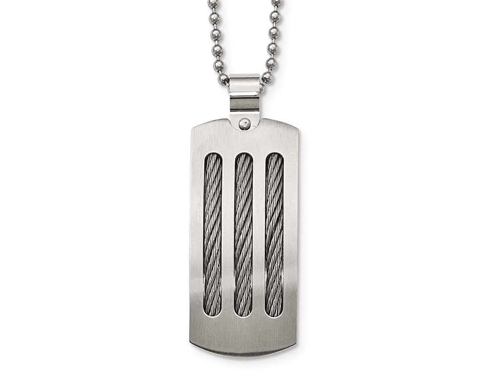 Chisel Stainless Steel Brushed And Polished Curved With Cable Necklace