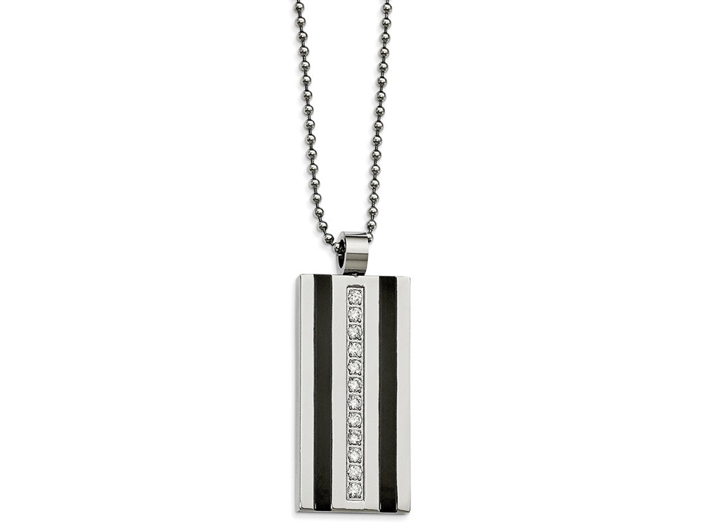 Chisel Stainless Steel Polished And Laser Cut Black Ip CZ Necklace