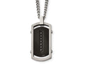 Chisel Stainless Steel Brushed/polished Black Ip Center Black CZ Tag Necklace
