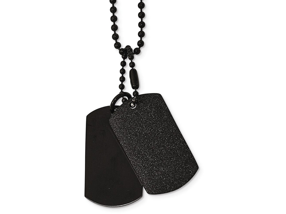 Chisel Stainless Steel Brushed And Laser Cut Black Ip Double Dogtag Necklace