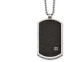Chisel Stainless Steel Brushed Lasercut  Black Ip-plated CZ Dogtag Necklace