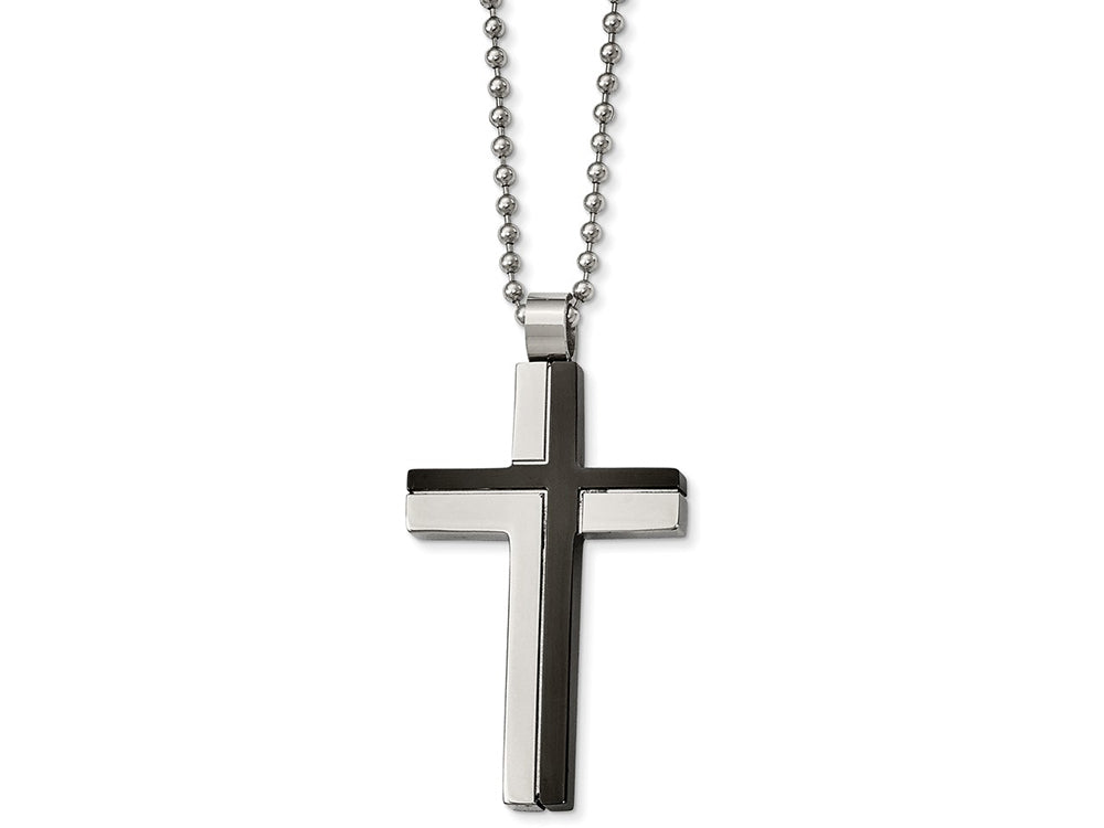 Chisel Stainless Steel Polished And Laser Cut Black Ip Cross Necklace