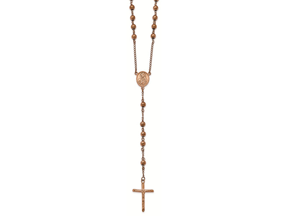 Chisel Stainless Steel Polished Rose Ip-plated Rosary Necklace