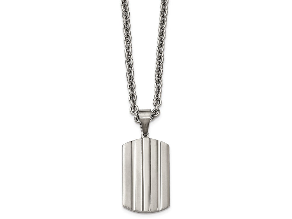 Chisel Stainless Steel Brushed And Polished Grooved Dogtag Necklace