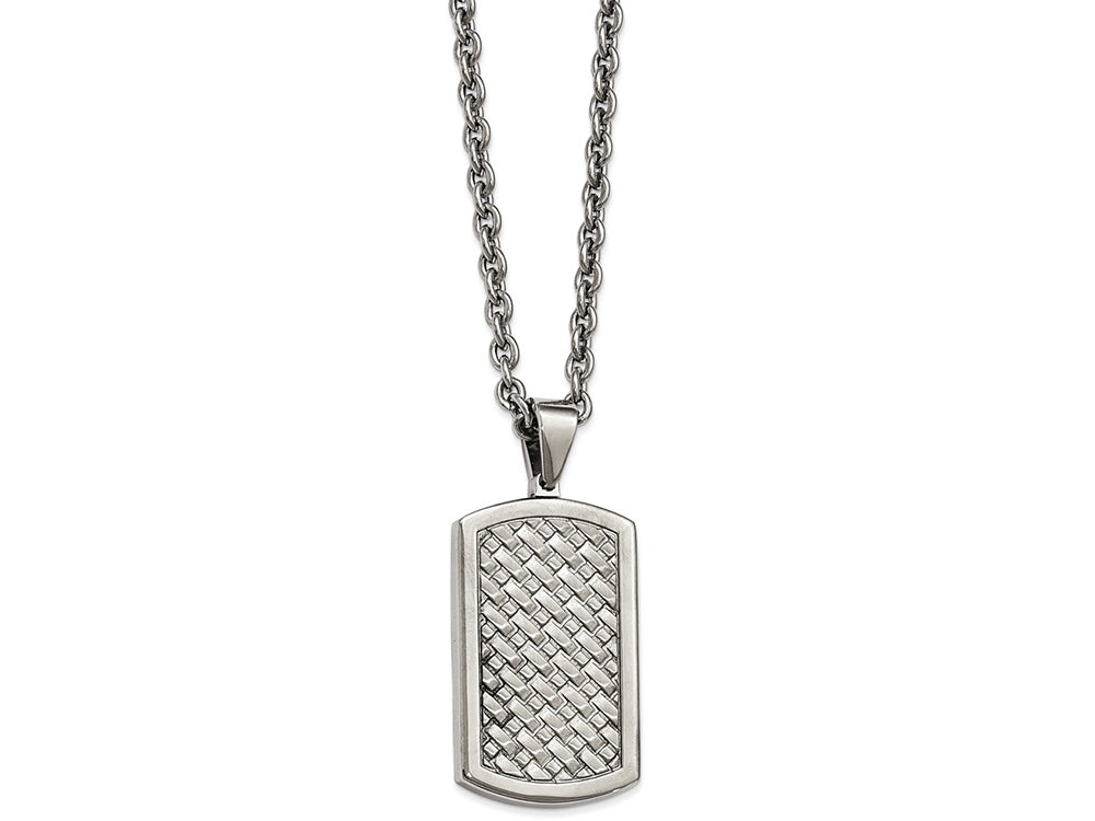 Chisel Stainless Steel Polished Weaved Pattern Dogtag Necklace