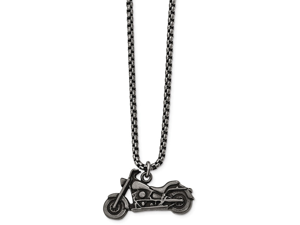 Chisel Stainless Steel Antiqued Motorcycle Necklace