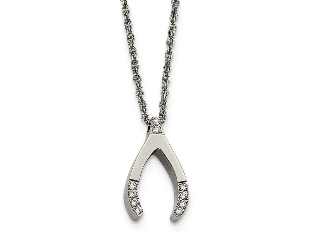 Chisel Stainless Steel W/ CZ Wishbone Necklace