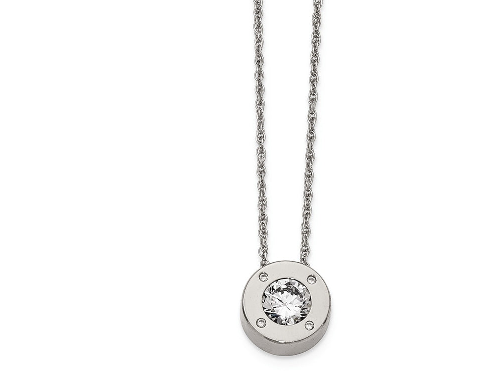 Chisel Stainless Steel Polished CZ April Birthstone Necklace
