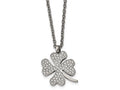 Chisel Stainless Steel Polished CZ Four Leaf Clover Necklace