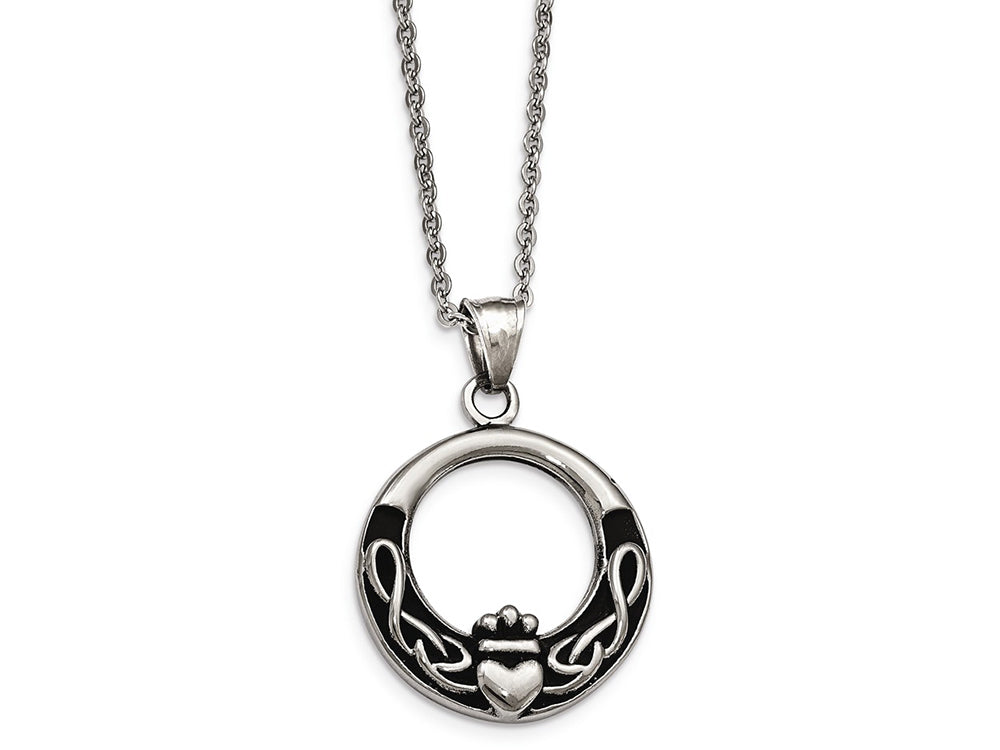Chisel Stainless Steel Polished And Antiqued Claddagh Necklace