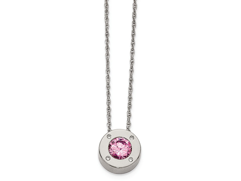 Chisel Stainless Steel Polished CZ October Birthstone Necklace