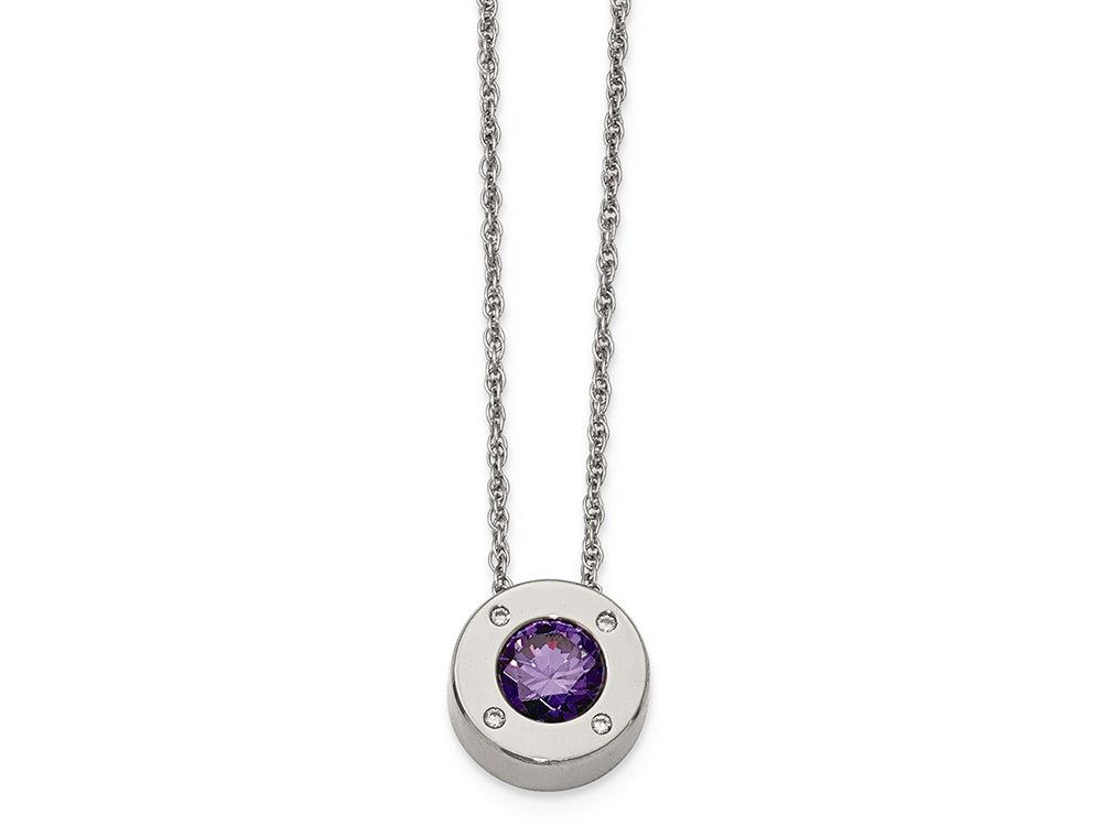 Chisel Stainless Steel Polished CZ February Birthstone Necklace