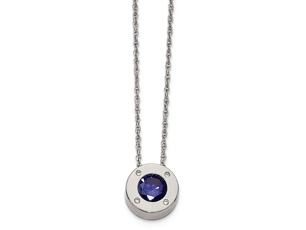 Chisel Stainless Steel Polished CZ September Birthstone Necklace