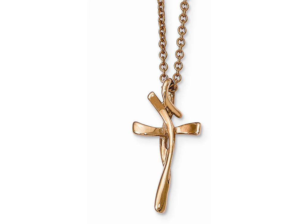 Chisel Stainless Steel Polished Rose Gold Ip-plated Cross Necklace