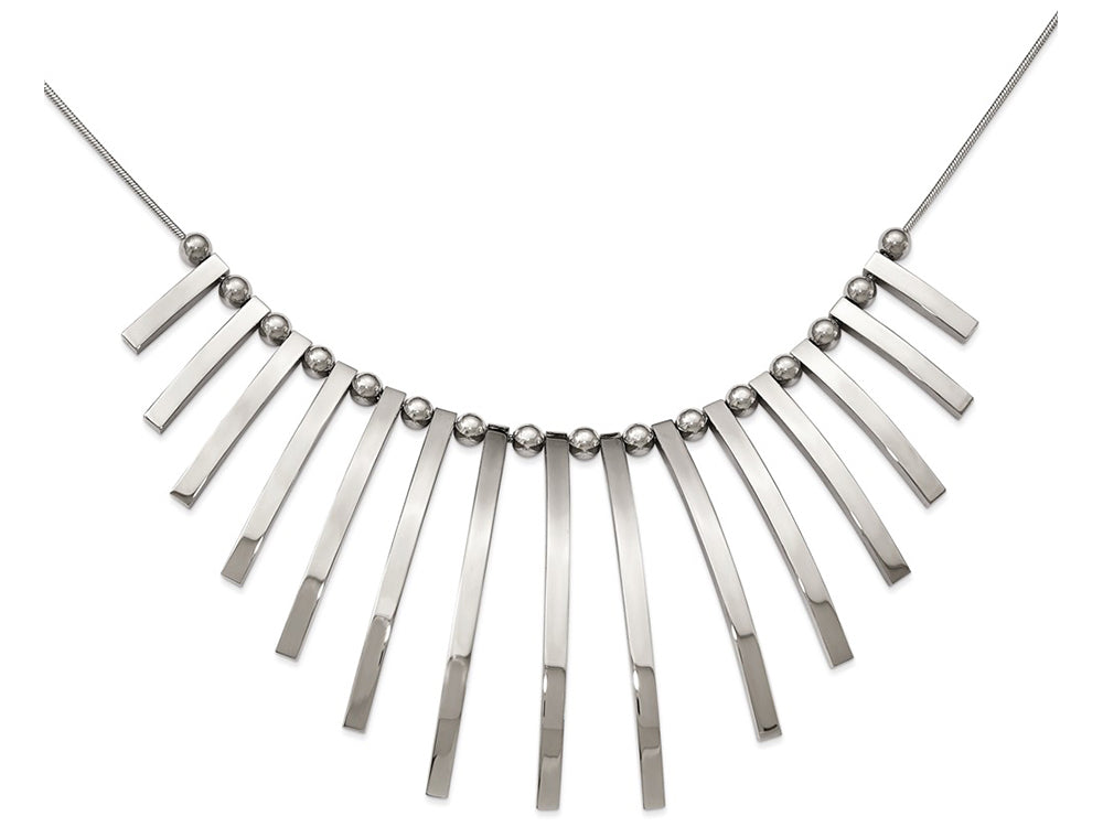 Chisel Stainless Steel Polished Bars And Beads W/2in Ext. Necklace