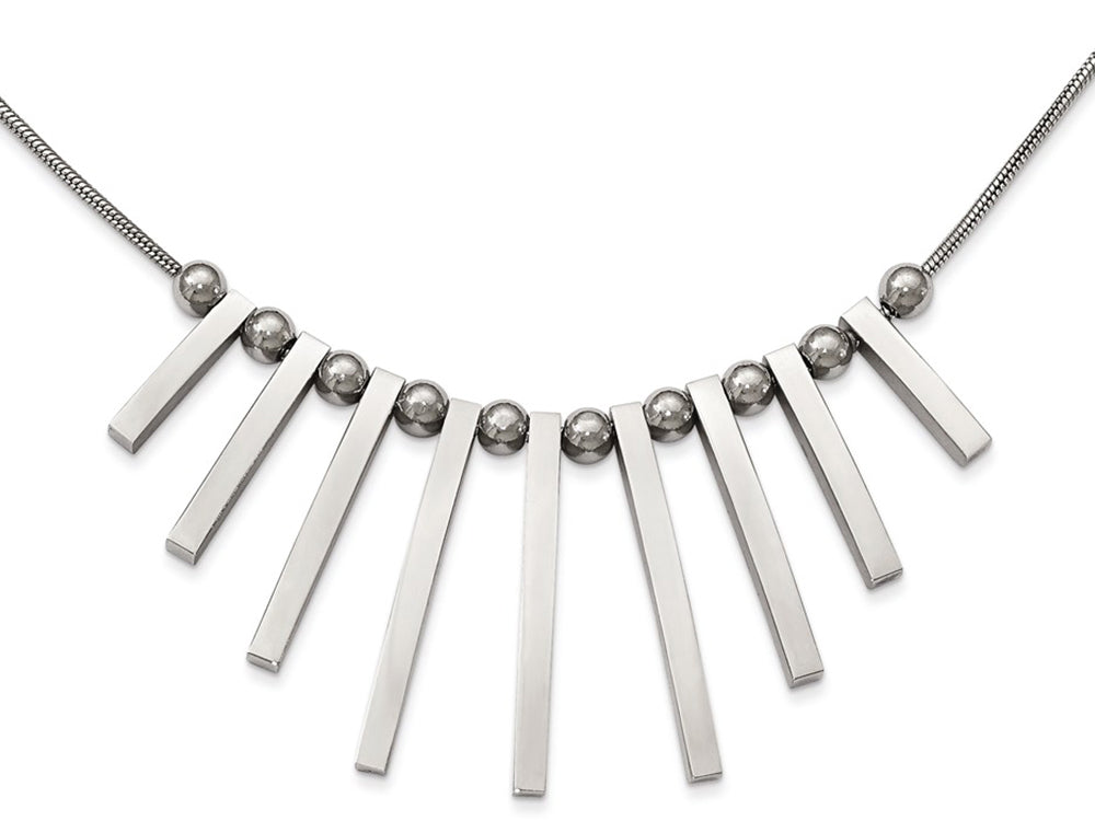 Chisel Stainless Steel Polished Bars And Beads W/1.25in. Ext Necklace