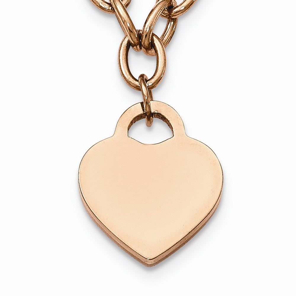 Chisel Stainless Steel Polished Rose Ip-plated W/.5in Ext. Heart Necklace