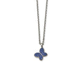 Chisel Stainless Steel Polished Blue Crystal Butterfly Necklace