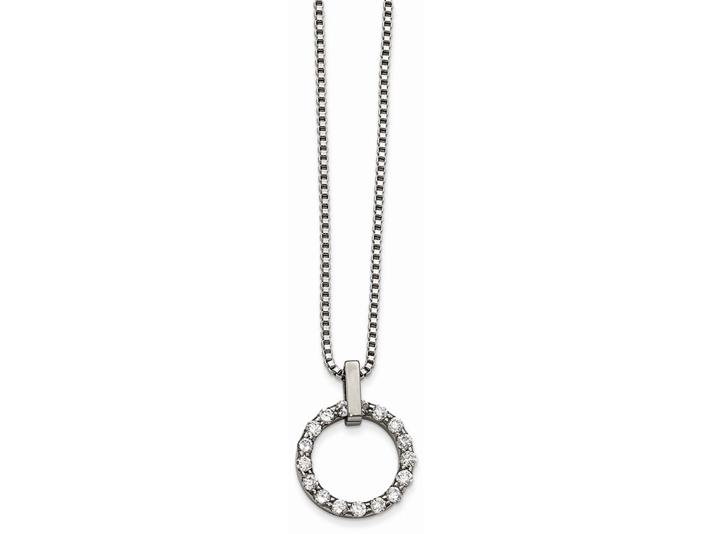 Chisel Stainless Steel Polished Circle CZ Necklace