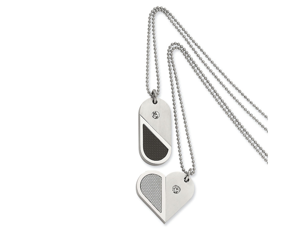 Chisel Stainless Steel Dog Tag Heart Convertible Pendant Necklace - 22 inches