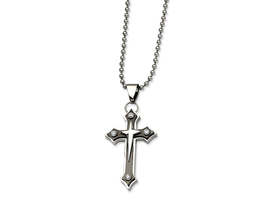 Chisel Stainless Steel CZ and Enameled Cross Pendant Necklace - 20 inches