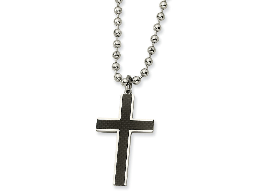 Chisel Stainless Steel Carbon Fiber Cross Pendant Necklace - 22 inches