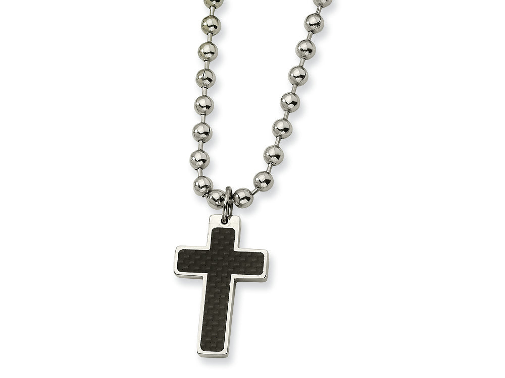Chisel Stainless Steel Carbon Fiber Cross Pendant Necklace - 20 inches